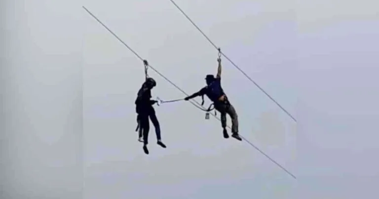 Flying Fox Tersangkut,  Ibu & Anak Tergantung 15 Minit Sebelum Diselamatkan!