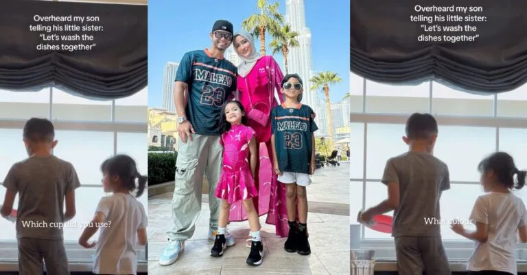 Telatah Anak-Anak Hanis Zalikha Basuh Pinggan Sambil Berbual Curi Perhatian, Comel Je Dua Beradik Ni