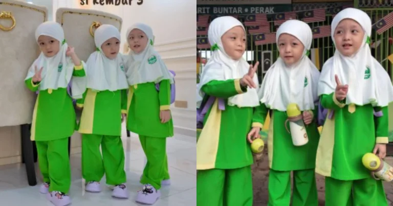 Kelirukan Aunty Kedai Gambar, Pasangan Kembar Tiga Teruja Masuk Sekolah!