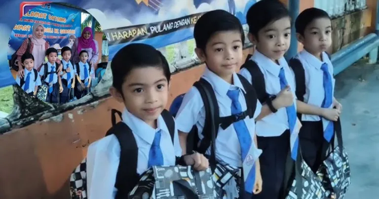Pasangan Kembar Empat Teruja Masuk Sekolah, Semangat Bangun Awal Pagi!