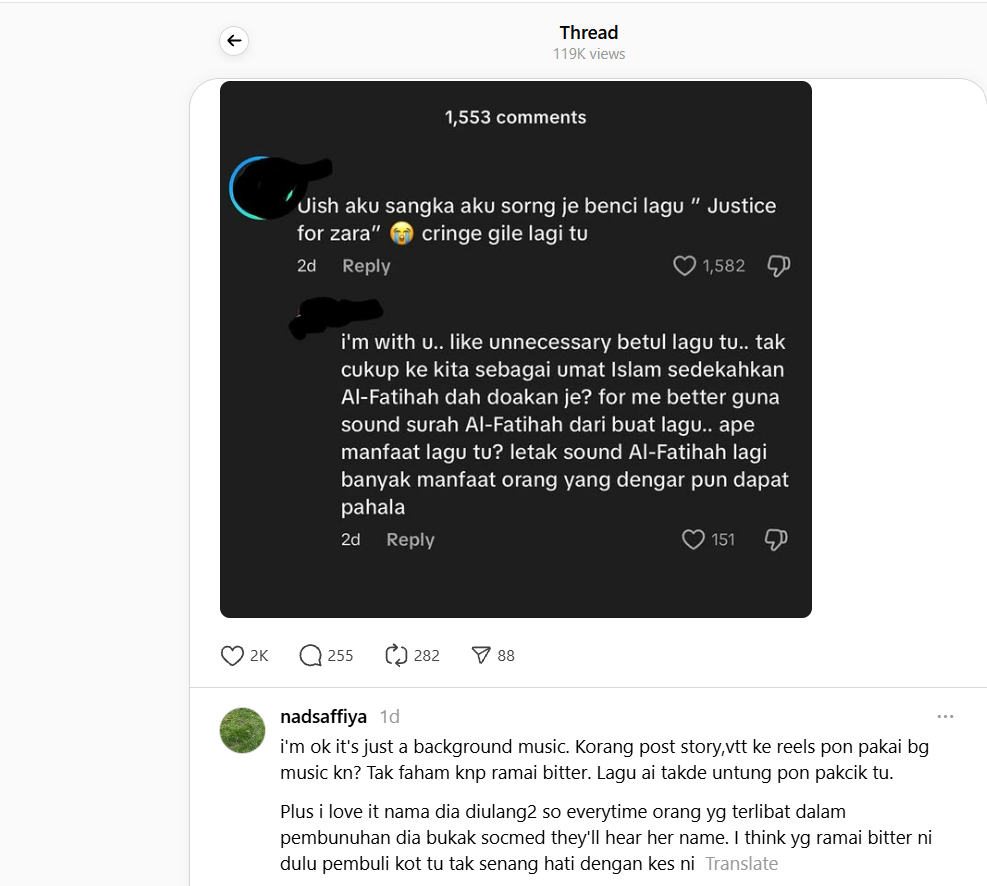 Lagu “Justice For Zara” Ada Yang Mula ‘Benci,’ Lebih Baik Sedekah Al-Fatihah Saja