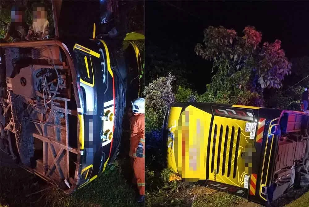 Bas Ekspres Terbalik Di Kuala Krai, Tiga Mangsa Cedera Ringan 19 Bas Ekspres Terbalik Di Kuala Krai, Tiga Mangsa Cedera Ringan