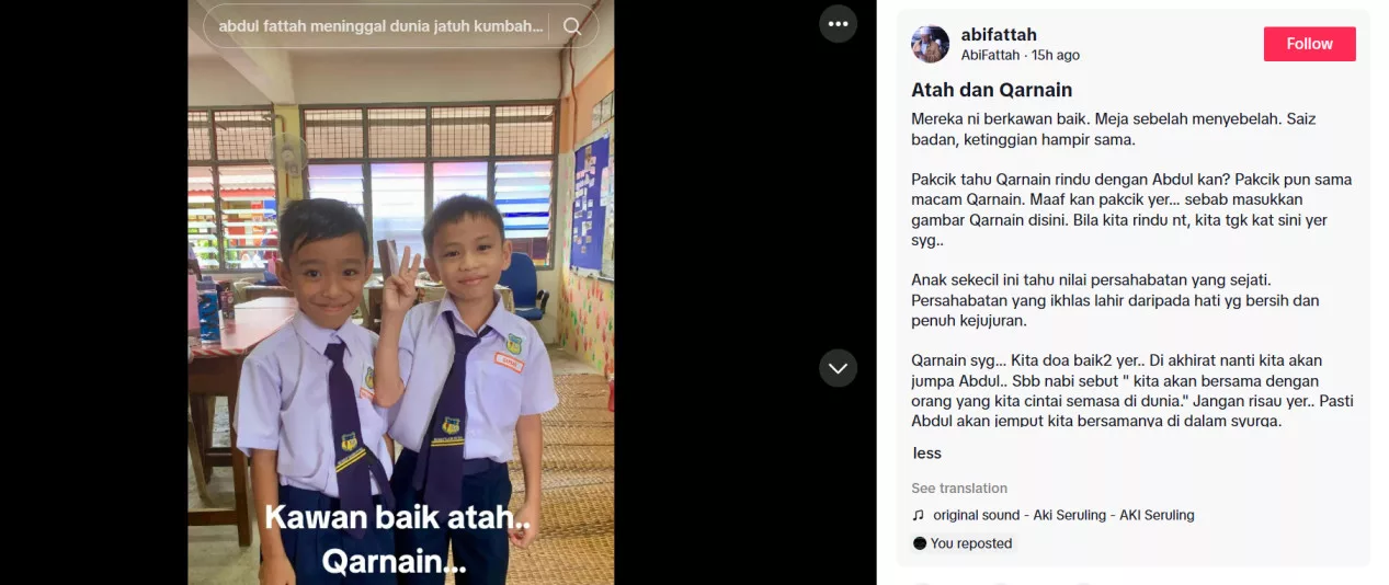 Sahabat Sejati: Rakan Karib Ziarah Pusara Murid Tahun Tiga Maut Terjatuh Dalam Lubang Kumbahan Setiap Hari
