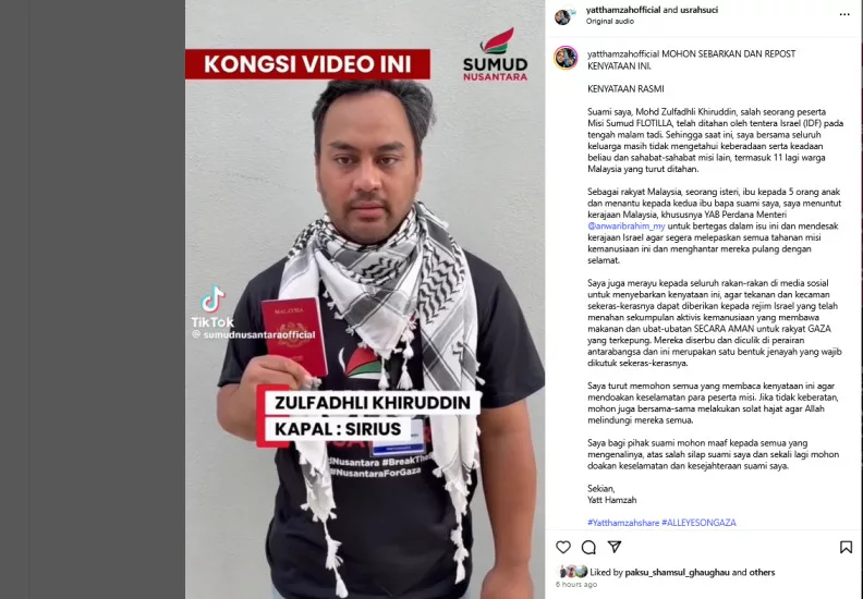 Suami Yatt Hamzah Antara 12 Rakyat Malaysia Yang Ditahan, Rayu Kerajaan Bantu Bebaskan ‘Tahanan’