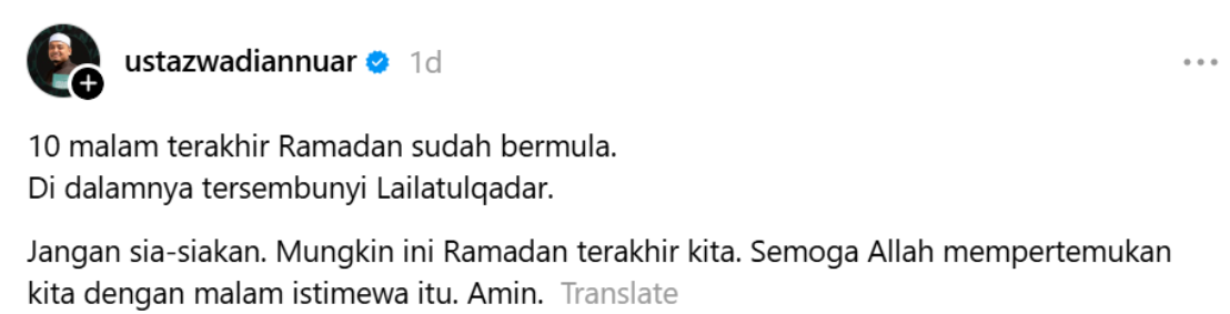 10 Malam Terakhir Ramadan! Pesanan Menyentuh Hati Ustaz Wadi Annuar Jangan Sia-Siakan Lailatulqadar