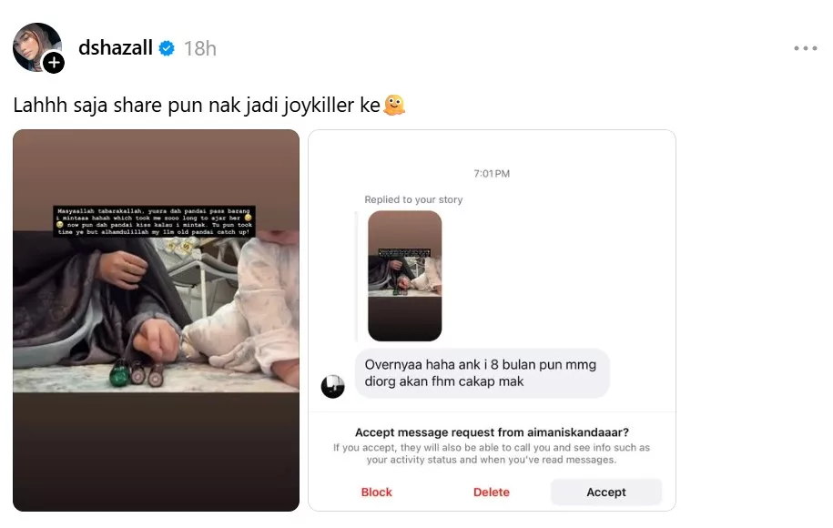 Dahlia Rizal Dilabel Over Kongsi Perkembangan Anak, “Saja Share Pun Nak Jadi Joykiller Ke?”