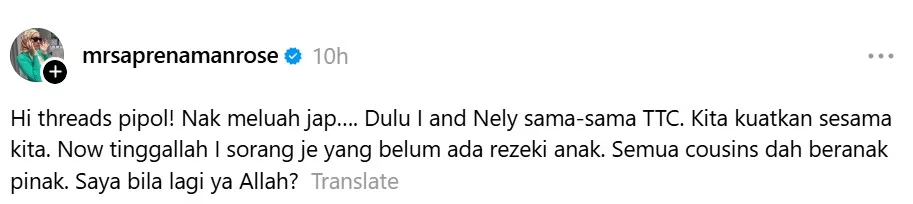 Aprena Manrose Sebak Soal Zuriat, Pernah TTC Bersama Nelydia Senrose. “Saya Bila Lagi Ya ALLAH?”