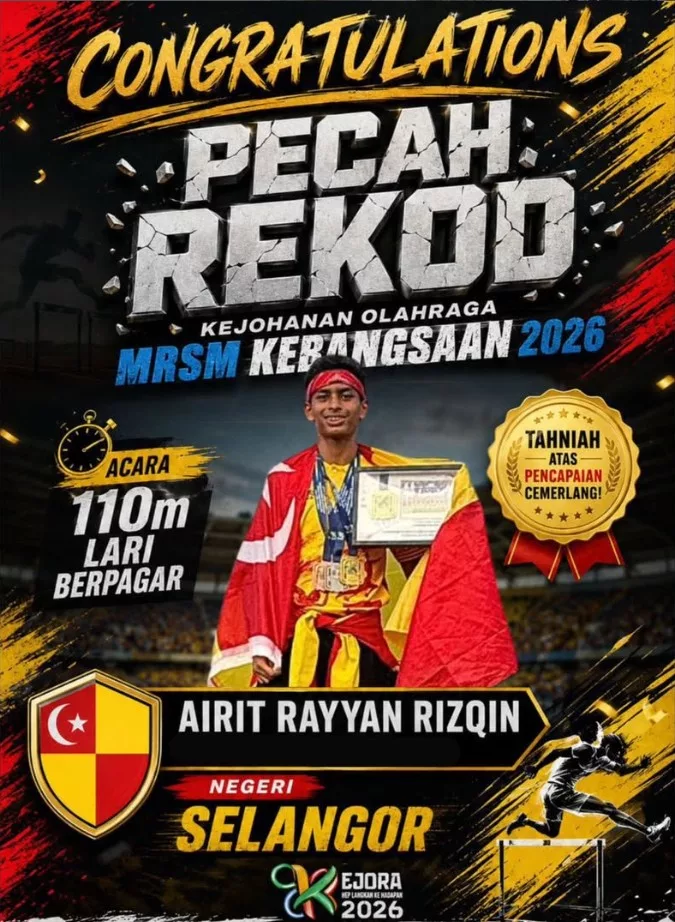 Airit Rayyan Rizqin Cipta Rekod Baharu 110m Lari Berpagar, Rita Rudaini Luah Rasa Bangga