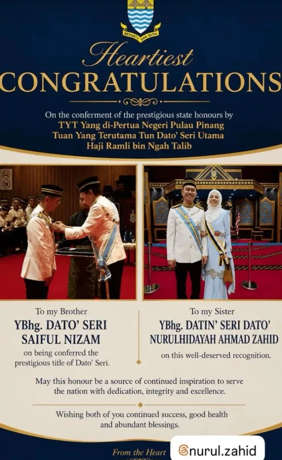 Nurulhidayah Zahid Syukur Suami Terima Gelaran Datuk Seri, Anggap Satu Amanah Besar 7 Nurulhidayah Zahid Syukur Suami Terima Gelaran Datuk Seri, Anggap Satu Amanah Besar