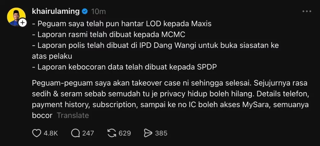 “Semudah Itu Privasi Hidup Boleh Hilang”, Khairul Aming Ambil Tindakan Undang-Undang Susulan Dakwaan Kebocoran Data Peribadi