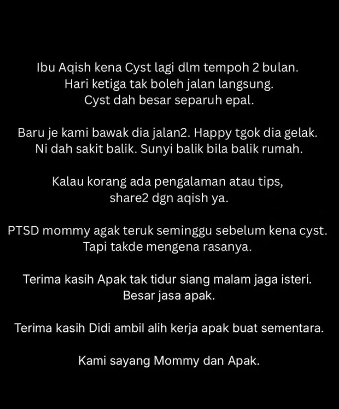 Puteri Balqis Kongsi Keadaan Ibu Kembali Diserang Cyst, Mohon Doa Dan Perkongsian Pengalaman