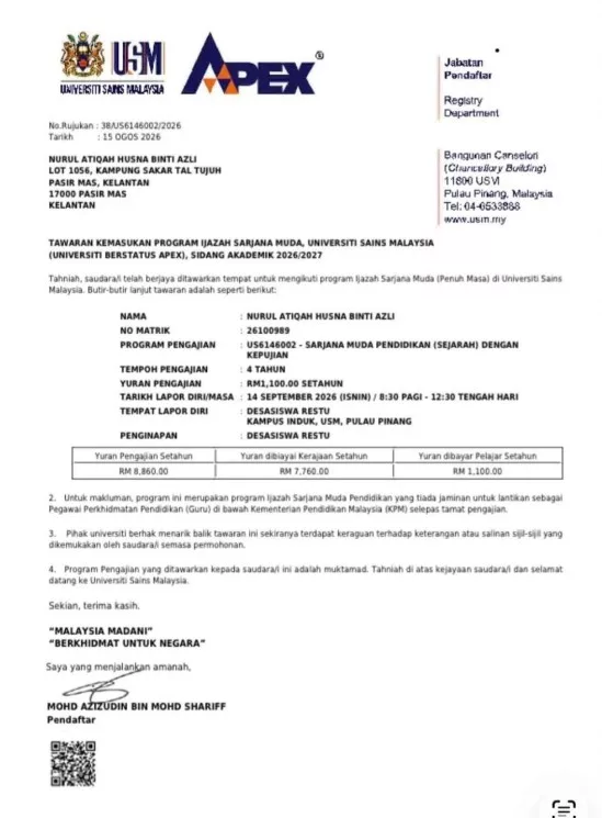 Dibesarkan Datuk Nenek Dalam Serba Kekurangan, Atiqah Raih PNGK 4.0 & Tajaan Penuh USM 3 Dibesarkan Datuk Nenek Dalam Serba Kekurangan, Atiqah Raih PNGK 4.0 & Tajaan Penuh USM
