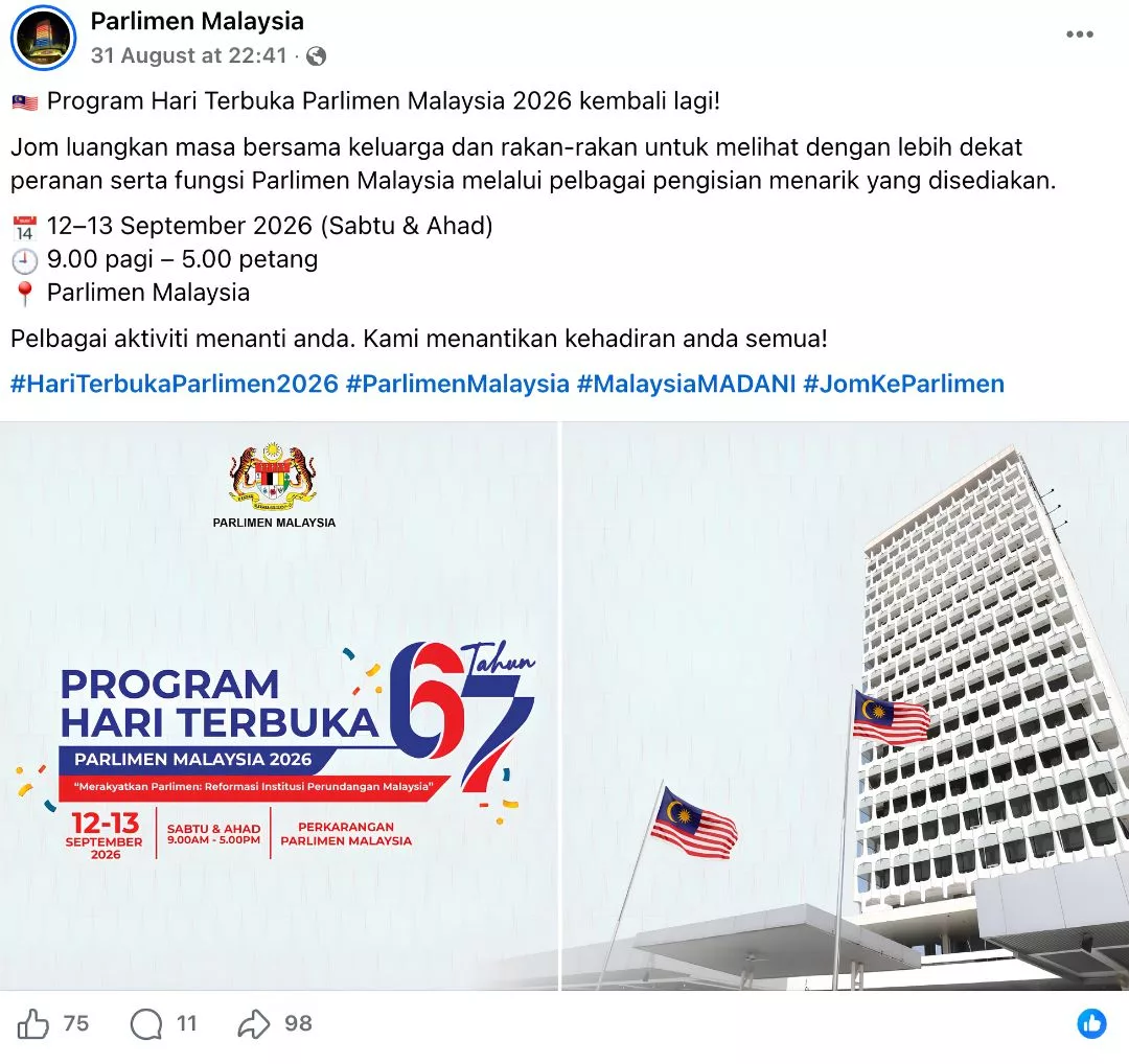 Hari Terbuka Parlimen Malaysia 2026! Aktiviti Menarik & Istimewa Untuk Anak Hujung Minggu Ini